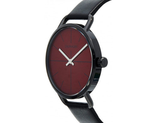 Calvin Klein Even Red Dial Balck Leather Watch K7B214CP