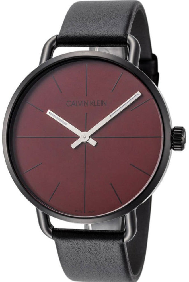 Calvin Klein Even Red Dial Balck Leather Watch K7B214CP
