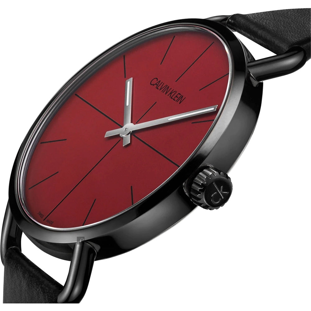 Calvin Klein Even Red Dial Balck Leather Watch K7B214CP
