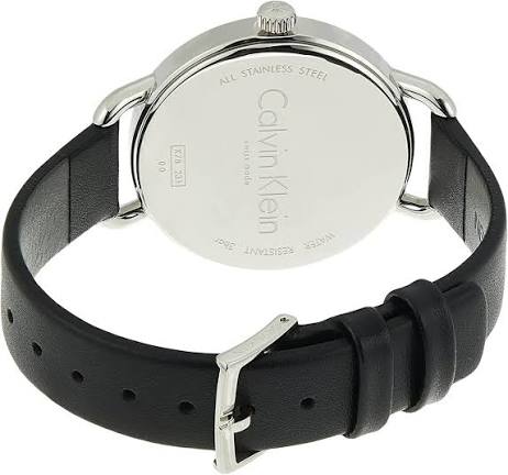 Caseback of Calvin Klein Even watch showing stainless steel with engraved branding
