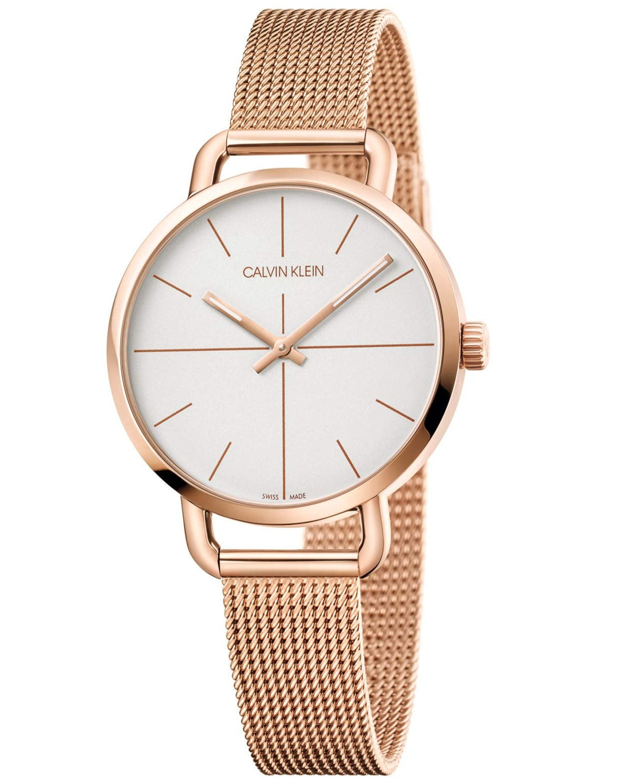 Calvin Klein Even women's watch with white dial and rose gold mesh bracelet