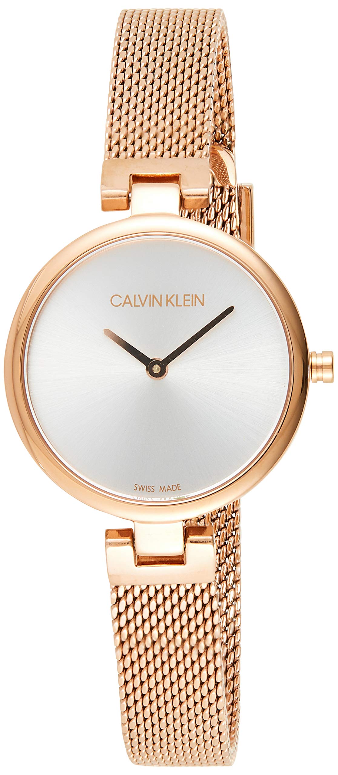 Calvin Klein Even women's watch side profile with rose gold mesh bracelet