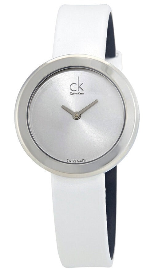Calvin Klein Firm silver dial women's watch with white leather strap