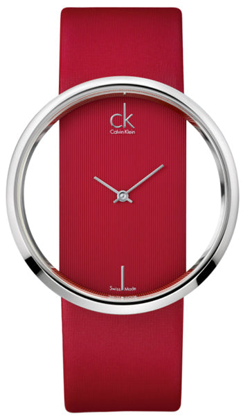 Calvin Klein Glam Transparent Dial RedLeather Strap Watch for Women - K9423144