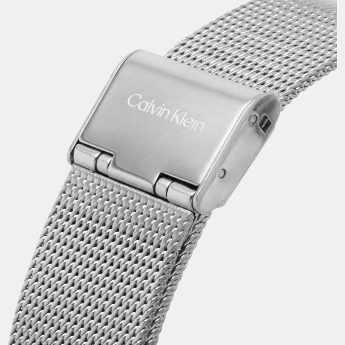 Calvin Klein Iconic silver mesh strap with branded buckle clasp and push closures