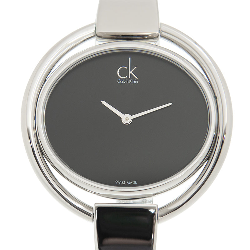 Calvin Klein Impetuous black dial detail with CK logo and Swiss made marking