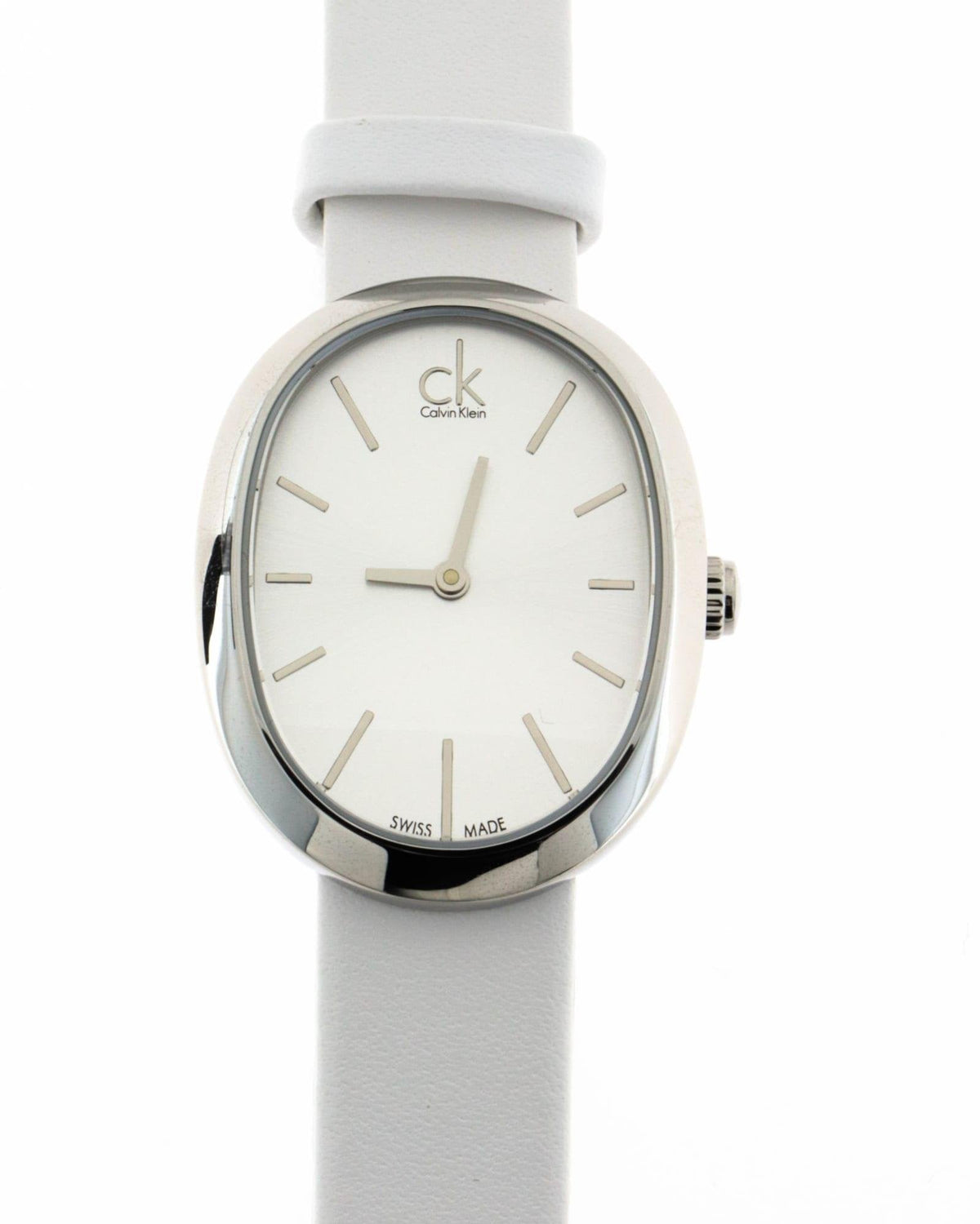 Calvin Klein Incentive K3P231L6 watch front view with white leather strap