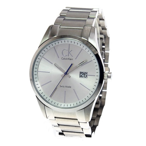 Calvin Klein K2246120 stainless steel watch viewed from side angle