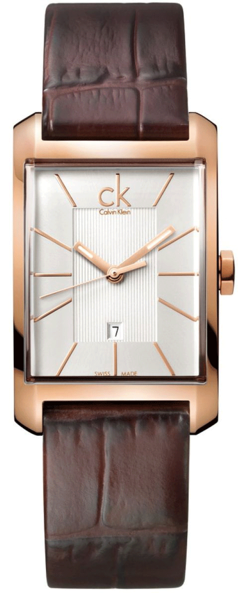 Calvin Klein K2M23620 women's watch with rose gold case, silver dial, brown leather strap