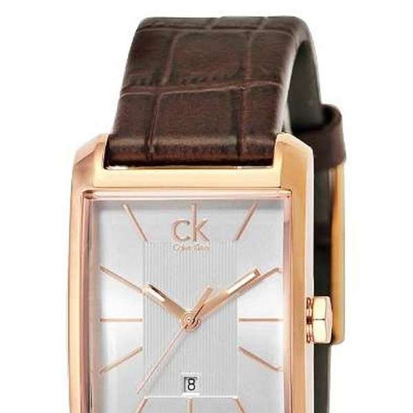 Calvin Klein K2M23620 brown crocodile leather strap with rose gold case and crown detail