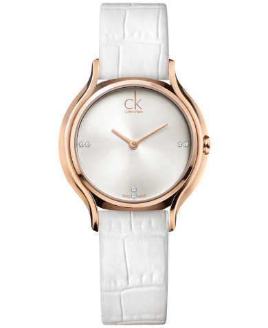 Front view of Calvin Klein K2U236KW with silver dial and rose gold case