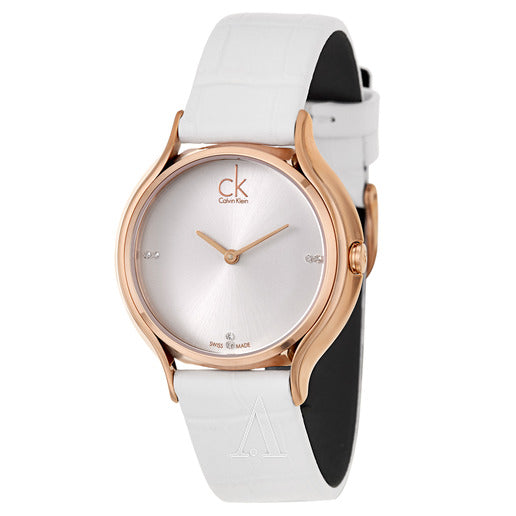 Calvin Klein K2U236KW women's watch worn on wrist with white strap