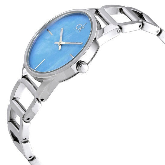 Calvin Klein Blue Mother of Pearl Dial Silver-Tone Band Ladies Watch K3G2312N