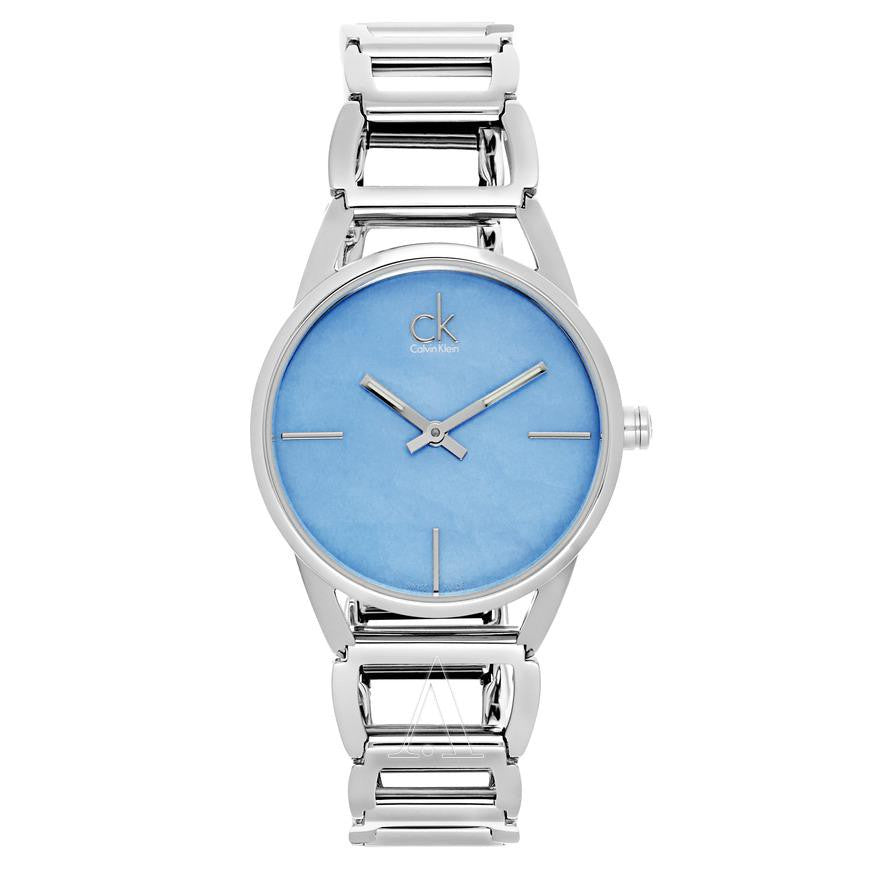 Calvin Klein Blue Mother of Pearl Dial Silver-Tone Band Ladies Watch K3G2312N