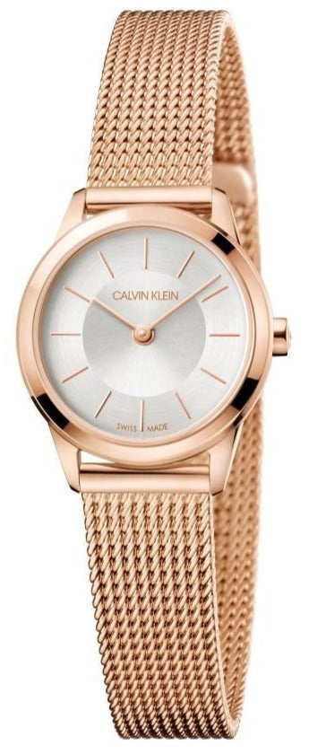 Calvin Klein Quartz Silver Dial Rose Gold PVD Mesh Ladies Watch K3M23626