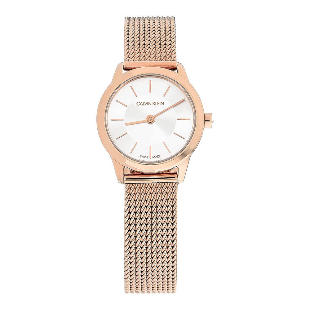 Calvin Klein Quartz Silver Dial Rose Gold PVD Mesh Ladies Watch K3M23626