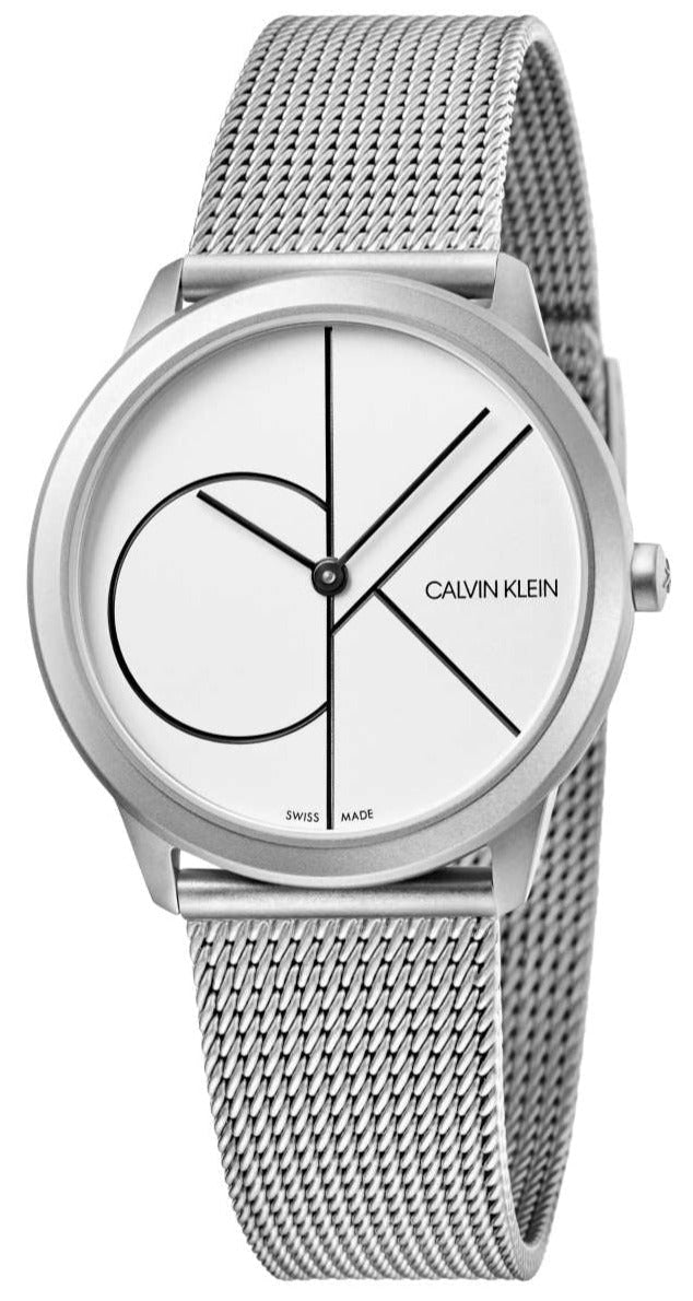 Calvin Klein Minimal women's watch with white dial and silver mesh bracelet