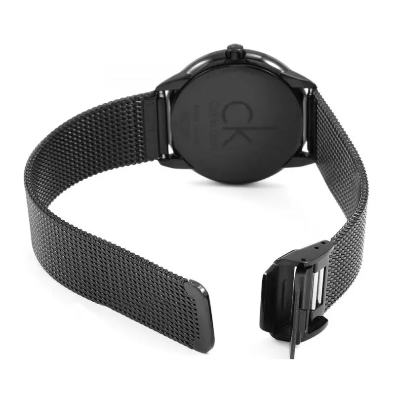 Calvin Klein K3M524B1 watch caseback view showing stainless steel case