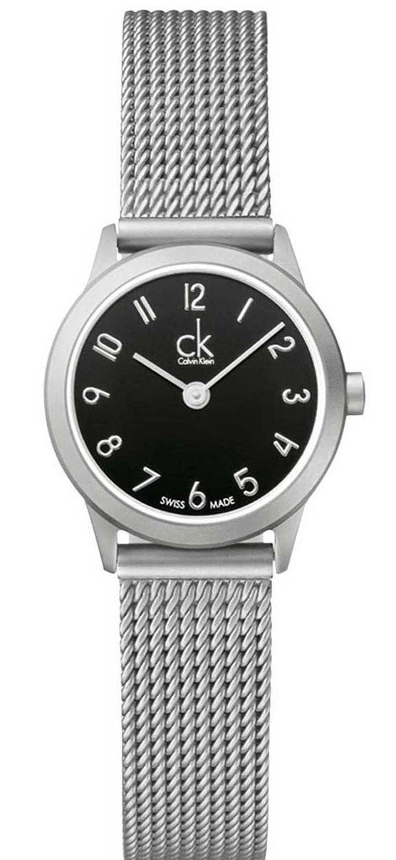 Calvin Klein K3M53151 women's watch with 24mm black dial and stainless steel mesh bracelet