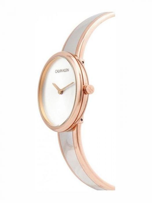 Calvin Klein K4E2N61Y watch angled side view highlighting slim profile and two-tone design