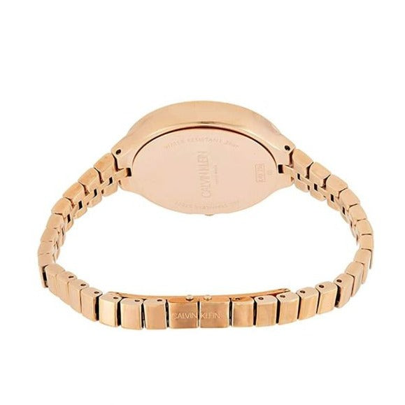 Calvin Klein Lively watch caseback detail with rose gold metal back