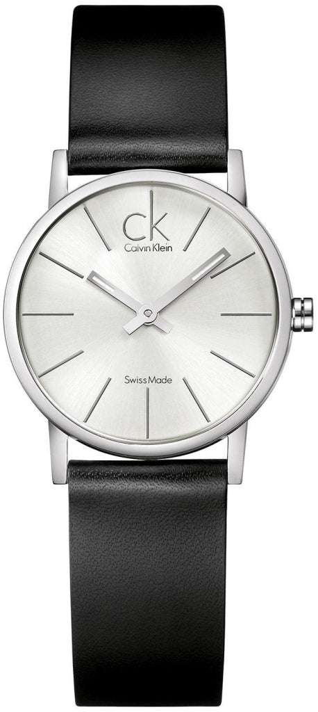 Calvin Klein Post Minimal K7622185 watch on wrist with black leather strap
