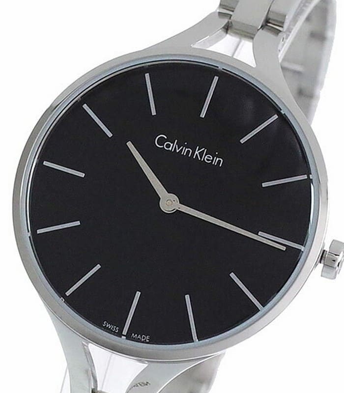 Calvin Klein Graphic Black Dial Ladies Bangle Watch K7E23141