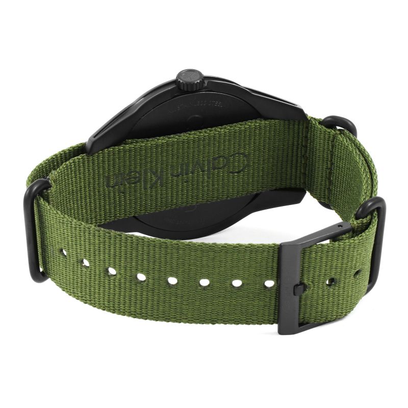 Calvin Klein K7K514WL green NATO strap back view with adjustment holes