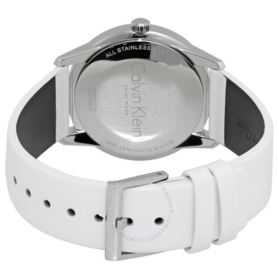 Caseback of Calvin Klein K7Q211L6 showing stainless steel case and watch engraving details