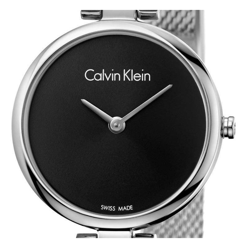 Calvin Klein Black Dial Silver Mesh Ladies Watch K8G23121