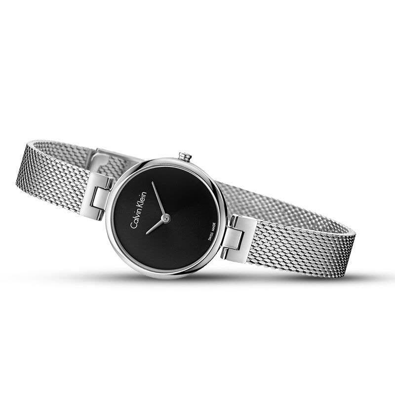 Calvin Klein Black Dial Silver Mesh Ladies Watch K8G23121