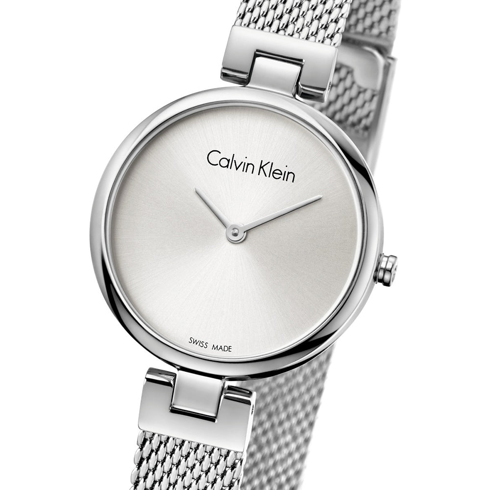 Calvin Klein Authentic Silver Dial Silver Mesh Bracelet Watch for Women - K8G23126
