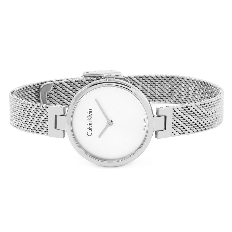 Calvin Klein Authentic Silver Dial Silver Mesh Bracelet Watch for Women - K8G23126