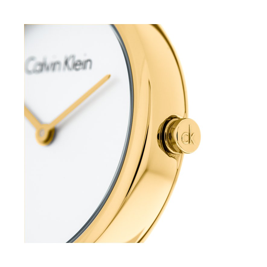 Calvin Klein K8G23526 side angle view showing gold case and crown detail
