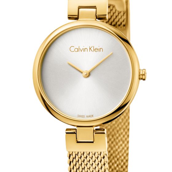 Calvin Klein K8G23526 gold watch white dial closeup front view