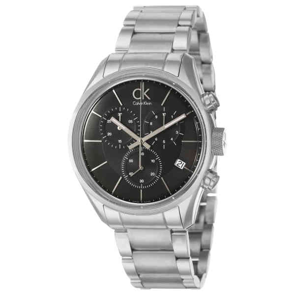 Calvin Klein Masculine K2H27104 chronograph watch front view with black dial