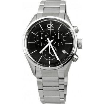 Calvin Klein Masculine K2H27104 chronograph watch front view with black dial