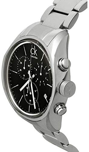 Calvin Klein Masculine chronograph watch side view showing case and pushers