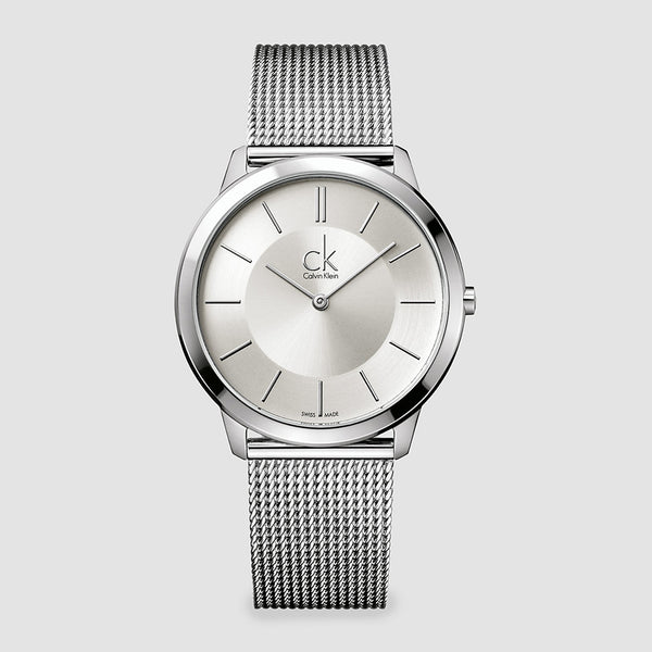 Calvin Klein Minimal K3M21126 men's watch silver dial and mesh bracelet centered view