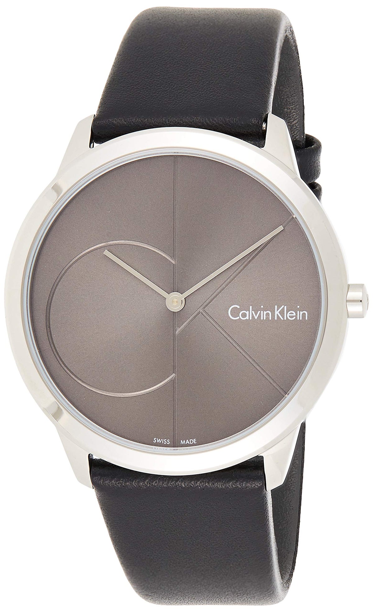Calvin Klein Minimal men's watch with grey dial and black leather strap