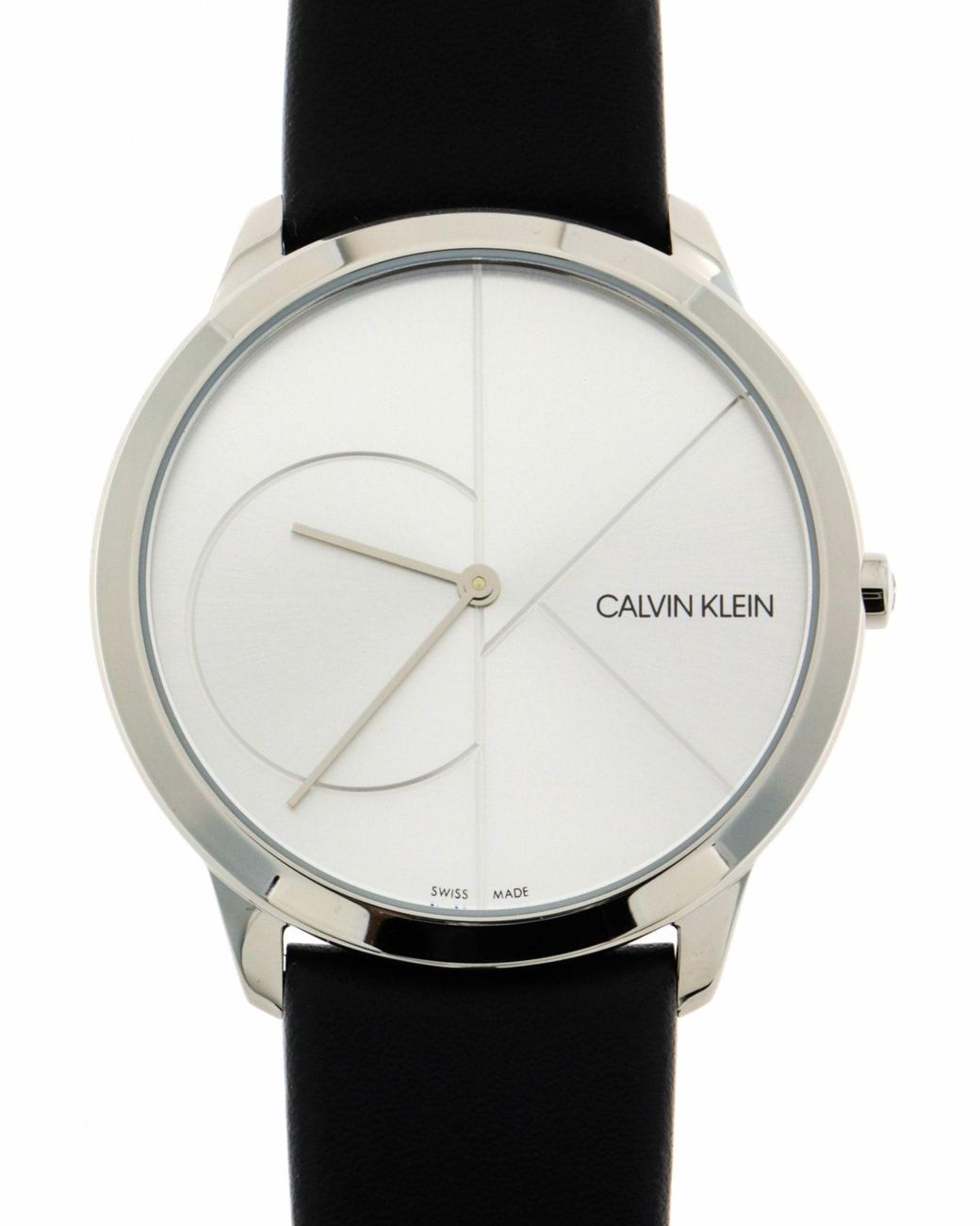Calvin Klein Minimal watch K3M211CY with silver dial and black leather strap
