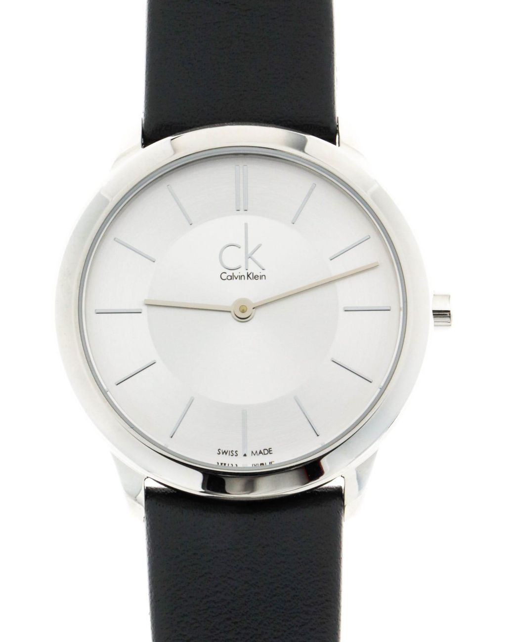 Calvin Klein Minimal 35mm Silver Dial Black Leather Unisex Watch K3M221C6