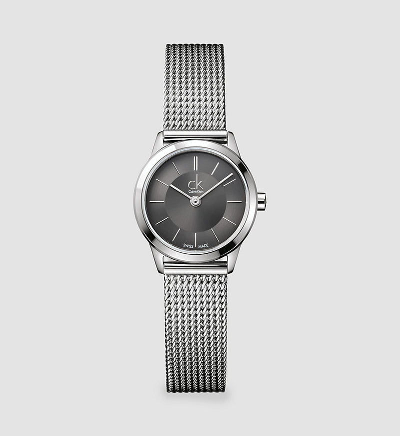 Calvin Klein Minimal Grey dial silver mesh watch K3M221Y3