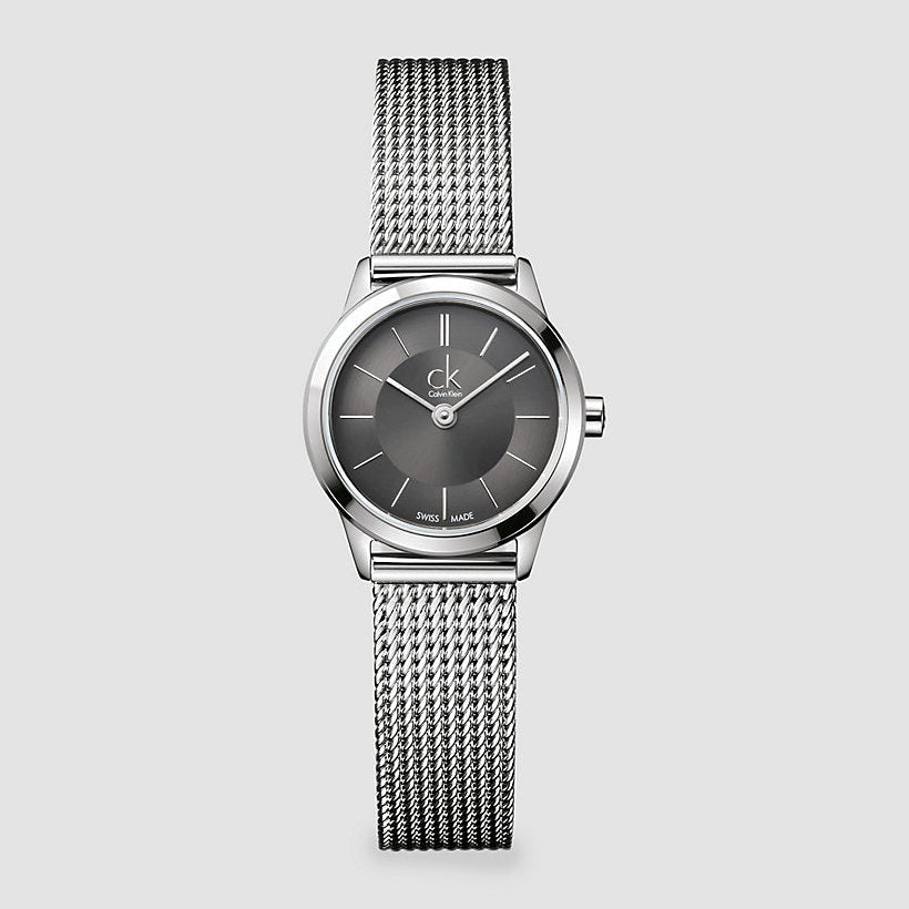 Calvin Klein Minimal K3M23124 quartz ladies watch grey dial and silver-tone mesh strap
