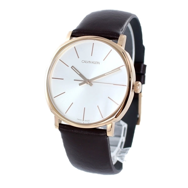 Calvin Klein Posh Silver Dial Brown Leather Strap Watch for Men K8Q316G6