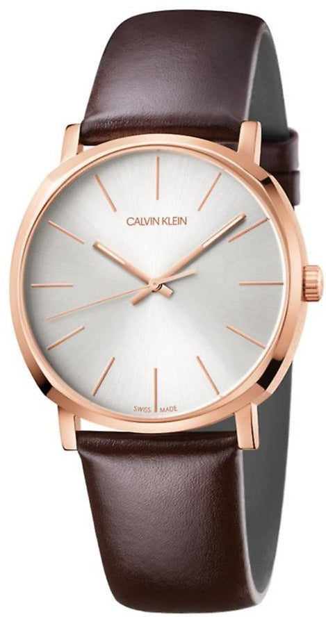 Calvin Klein Posh Silver Dial Brown Leather Strap Watch for Men K8Q316G6