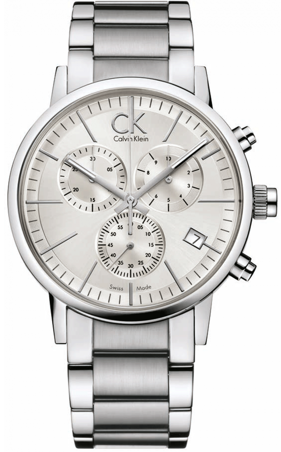 Calvin Klein Post Minimal K7627126 chronograph watch with silver dial and stainless steel bracelet