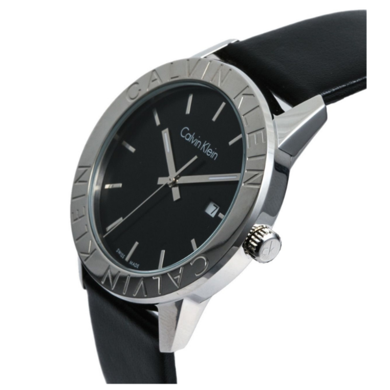 Calvin Klein Rise K7Q211C1 watch side view showing stainless steel case and strap