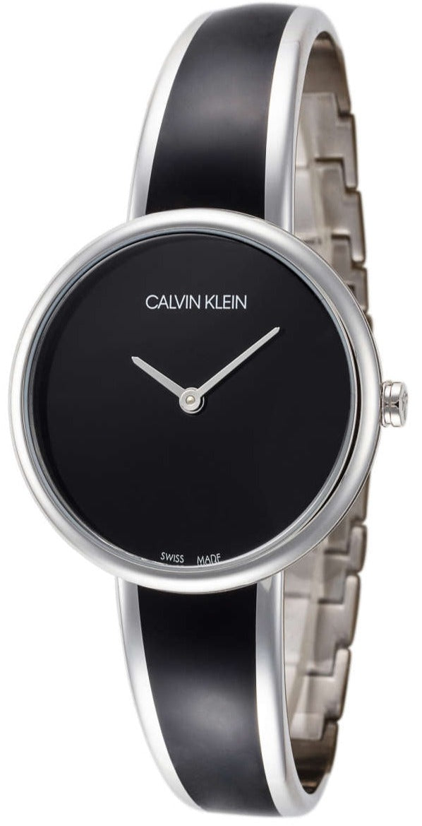 Calvin Klein Seduce watch with black dial and two-tone steel leather strap