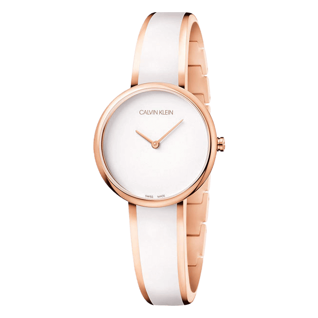 Calvin Klein Seduce women's watch with white dial and two-tone rose gold steel strap